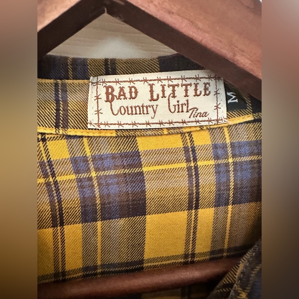 Easel Bad Little Country Girl Tina Plaid Shacket Shirt Dress M Yellowstone/Boho - Picture 8 of 13